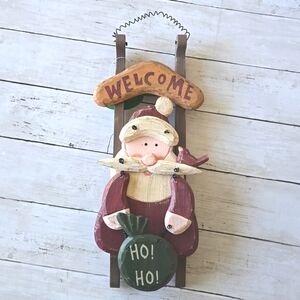 Country Christmas Wooden Santa Welcome Wall Hanging